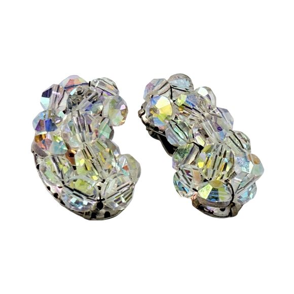 AB Crystal Climber Earrings 1.25" Silver  Clip on Formal Wedding Jewelry - Picture 7 of 10